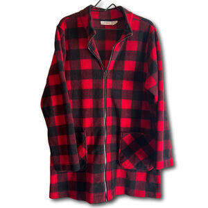 CW Classics Woman’s Red Buffalo Plaid Full Zip Fleece Size Large Front Pockets